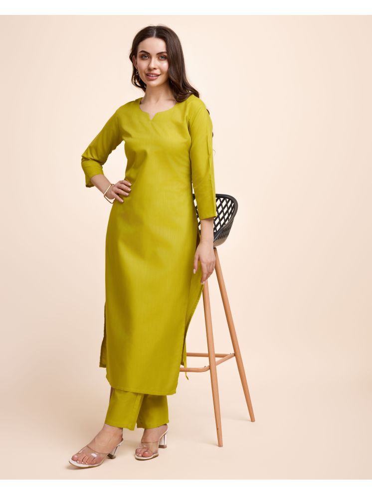     			Women Basket Cotton Blend Solid Kurti With Pants Women's Stitched Salwar Suit - Yellow ( Pack of 1 )