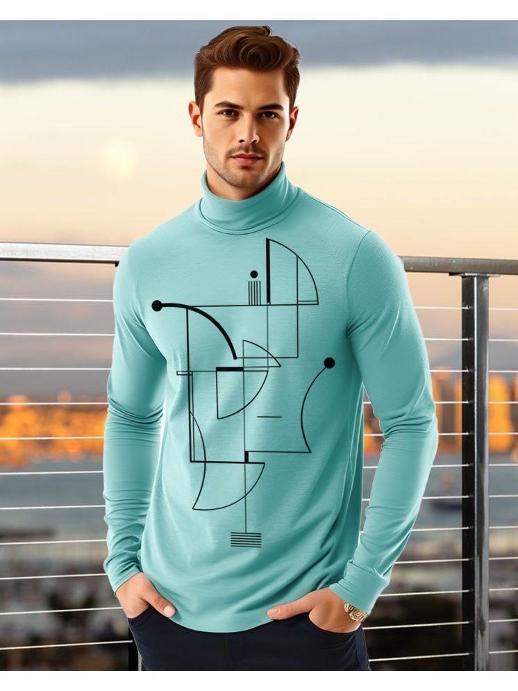     			AUSK Cotton Blend Regular Fit Printed Full Sleeves Men's High Neck T-Shirt - Aqua Blue ( Pack of 1 )