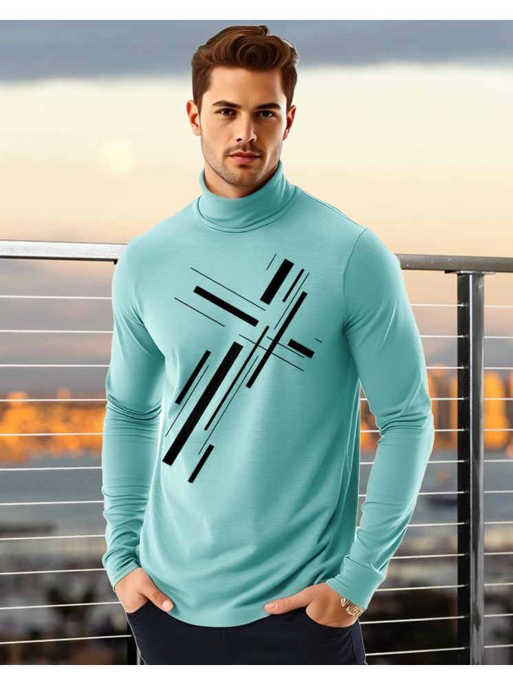     			AUSK Cotton Blend Regular Fit Printed Full Sleeves Men's High Neck T-Shirt - Aqua Blue ( Pack of 1 )