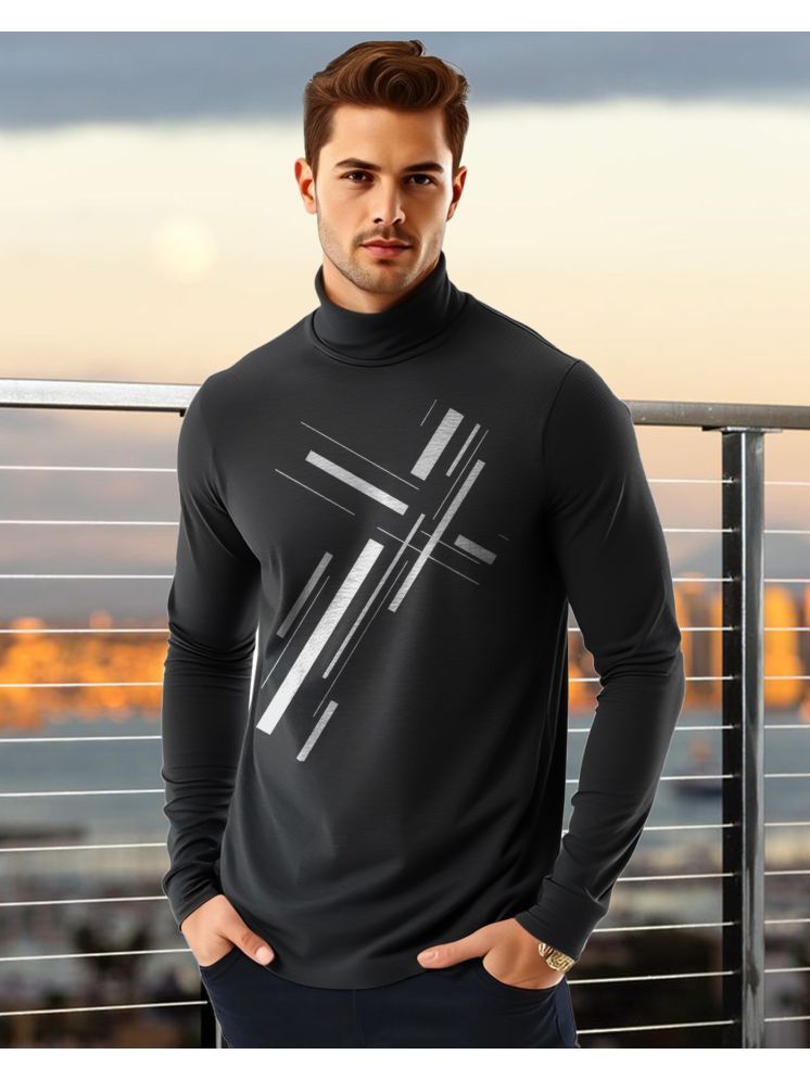     			AUSK Cotton Blend Regular Fit Printed Full Sleeves Men's High Neck T-Shirt - Black ( Pack of 1 )