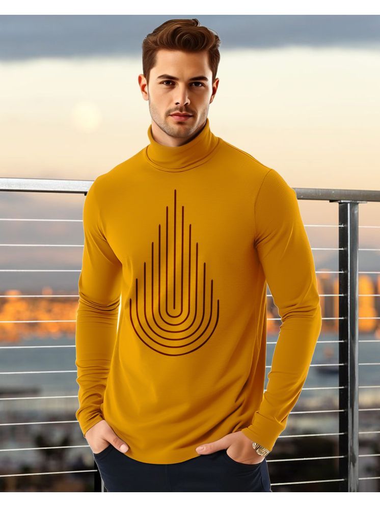     			AUSK Cotton Blend Regular Fit Printed Full Sleeves Men's High Neck T-Shirt - Mustard ( Pack of 1 )