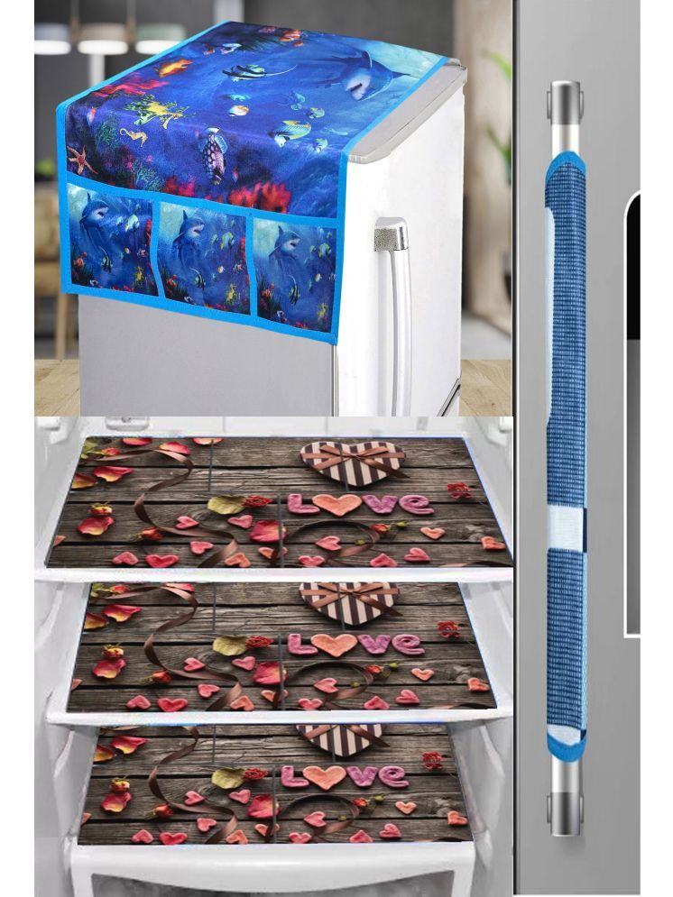     			Crosmo Polyester Graphic Fridge Mat & Cover ( 53 99 ) Pack of 5 - Blue