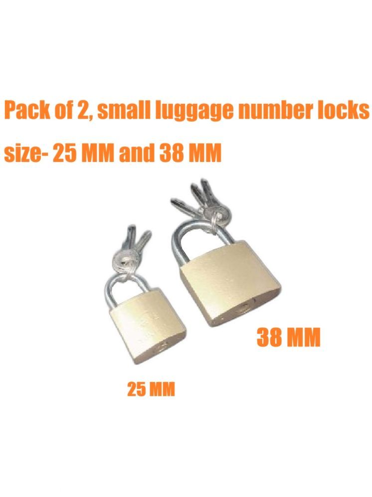     			Unikkus Set of 2 Mini Lock and Keys of Size 25 MM and 38 MM, Small Safety Lock and Key for Luggage, Bag, Travelling Padlock