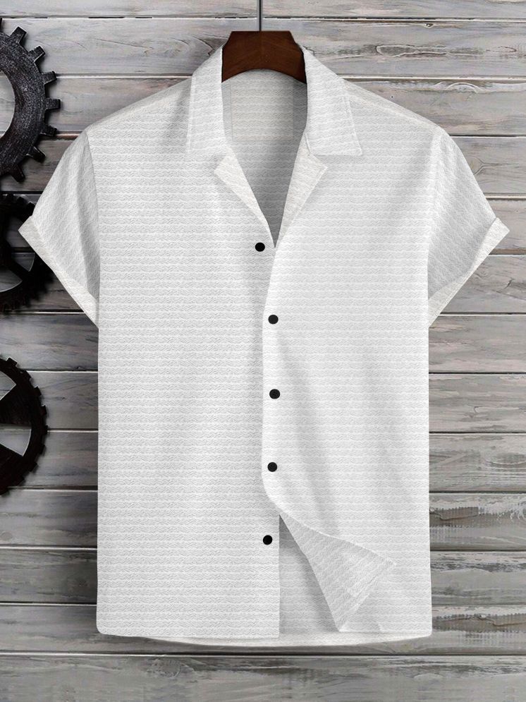     			FOXTER Polyester Regular Fit Striped Half Sleeves Men's Casual Shirt - White ( Pack of 1 )