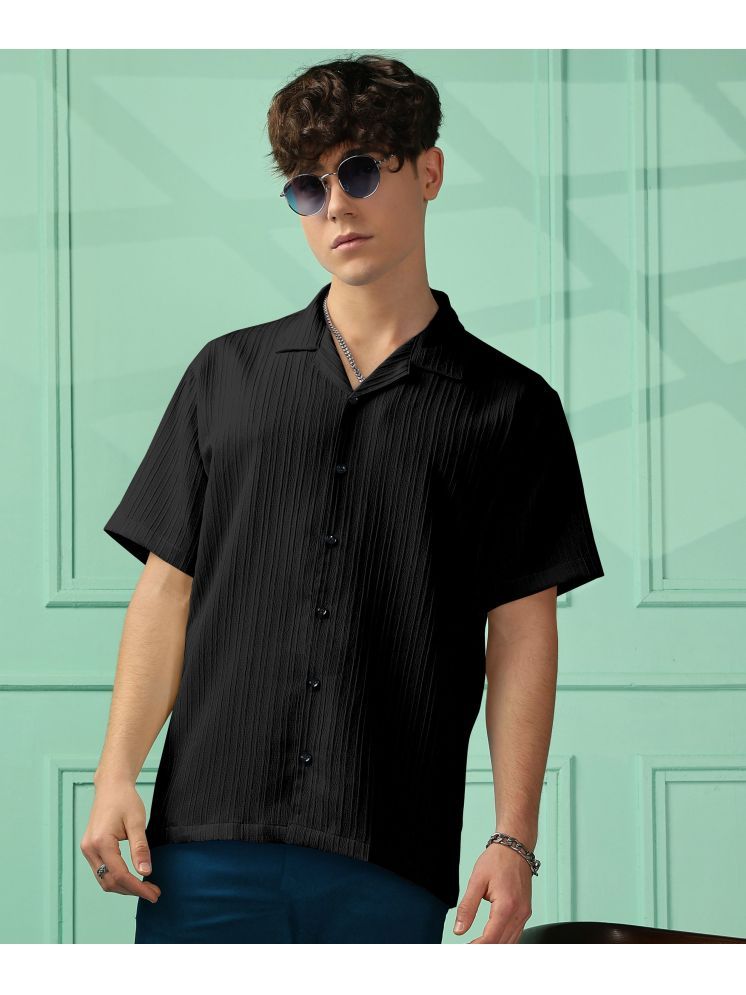     			FOXTER Polyester Regular Fit Striped Half Sleeves Men's Casual Shirt - Black ( Pack of 1 )