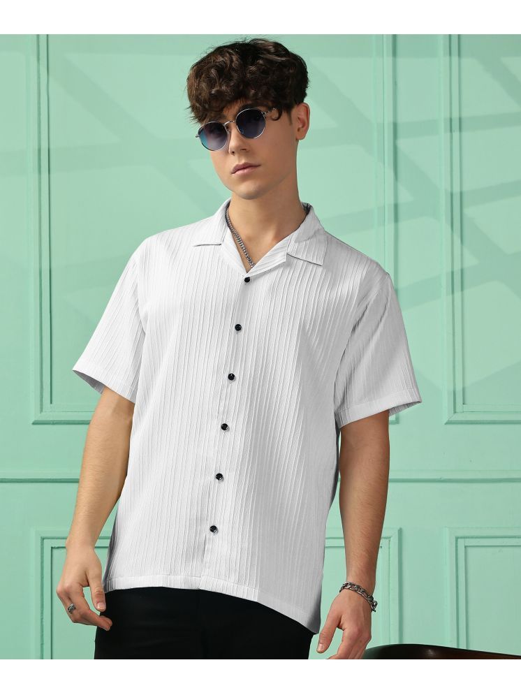     			FOXTER Polyester Regular Fit Striped Half Sleeves Men's Casual Shirt - White ( Pack of 1 )