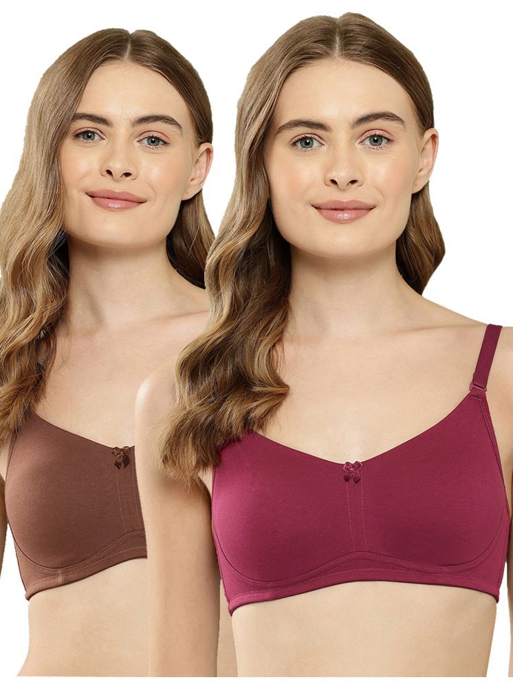     			Leading Lady Pack of 2 Cotton Non Padded T-Shirt Bra For Women ( Maroon )