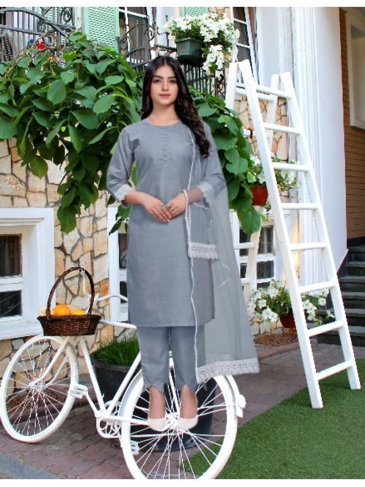     			M Enterprise Cotton Self Design Kurti With Pants Women's Stitched Salwar Suit - Light Grey ( Pack of 1 )