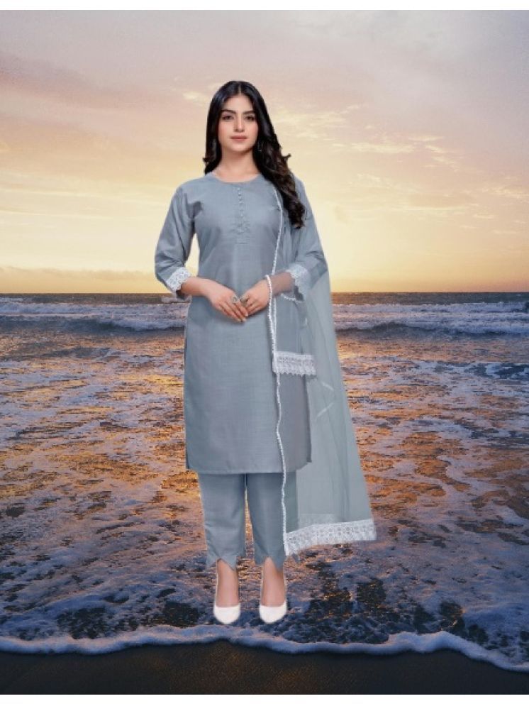     			M Enterprise Cotton Self Design Kurti With Pants Women's Stitched Salwar Suit - Light Grey ( Pack of 1 )