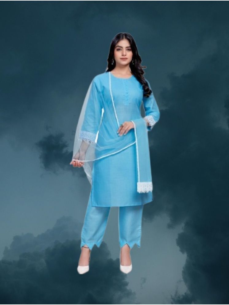     			M Enterprise Cotton Self Design Kurti With Pants Women's Stitched Salwar Suit - Light Blue ( Pack of 1 )