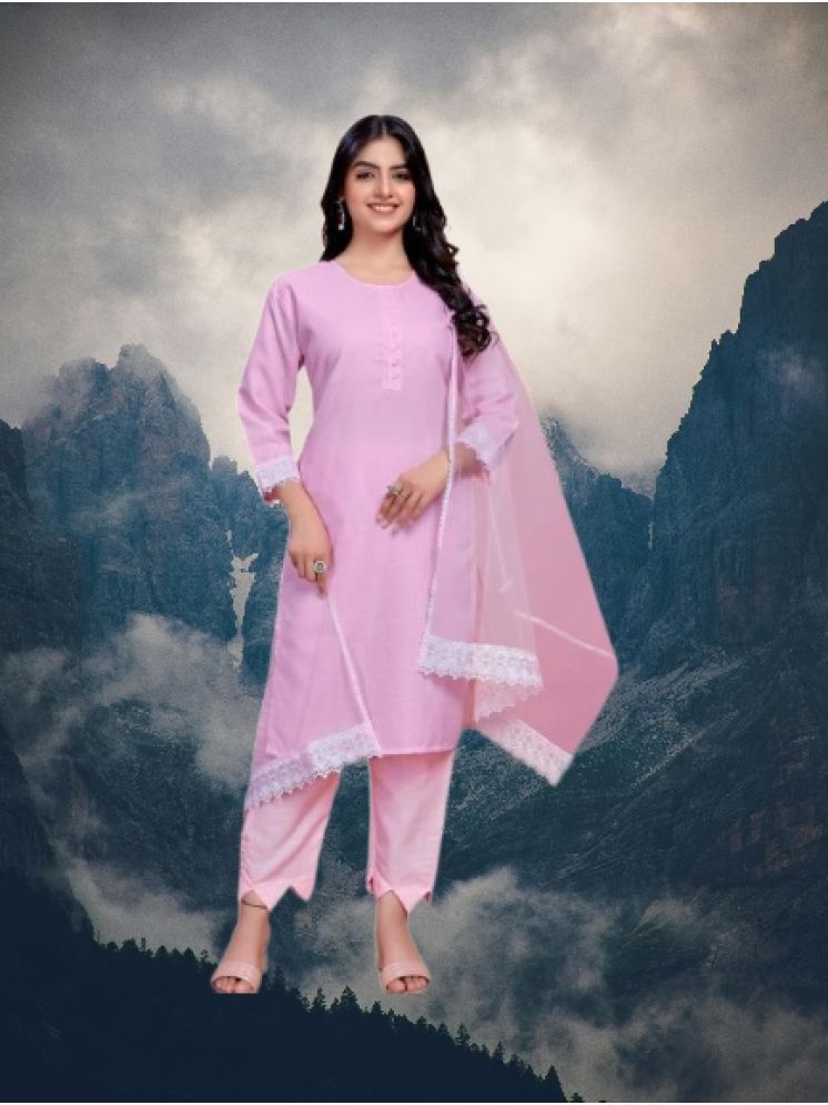     			M Enterprise Cotton Self Design Kurti With Pants Women's Stitched Salwar Suit - Pink ( Pack of 1 )