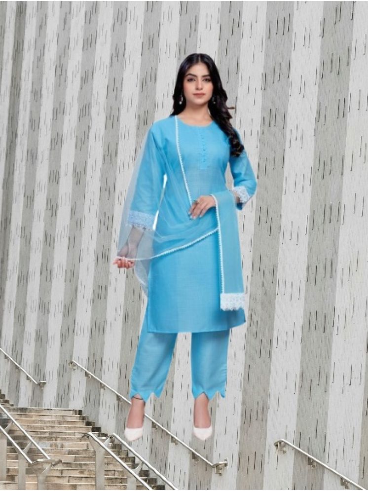     			M Enterprise Cotton Self Design Kurti With Pants Women's Stitched Salwar Suit - Light Blue ( Pack of 1 )