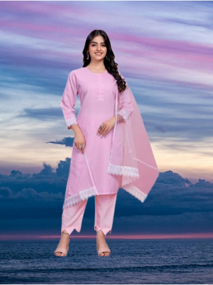     			M Enterprise Cotton Self Design Kurti With Pants Women's Stitched Salwar Suit - Pink ( Pack of 1 )