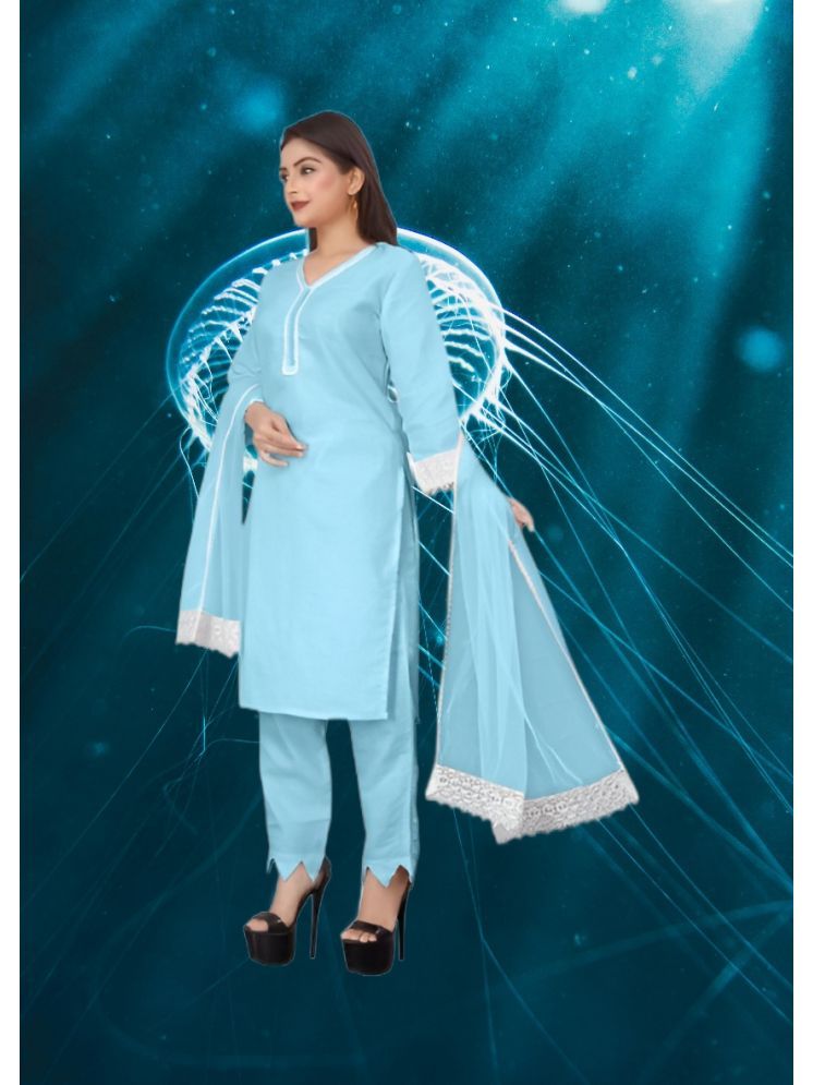     			M Enterprise Cotton Self Design Kurti With Pants Women's Stitched Salwar Suit - Light Blue ( Pack of 1 )