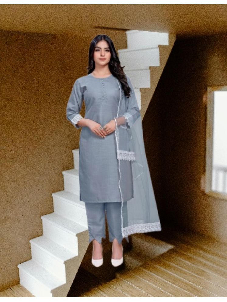     			M Enterprise Cotton Self Design Kurti With Pants Women's Stitched Salwar Suit - Light Grey ( Pack of 1 )