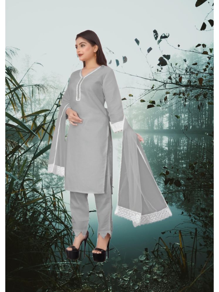     			M Enterprise Cotton Self Design Kurti With Pants Women's Stitched Salwar Suit - Light Grey ( Pack of 1 )