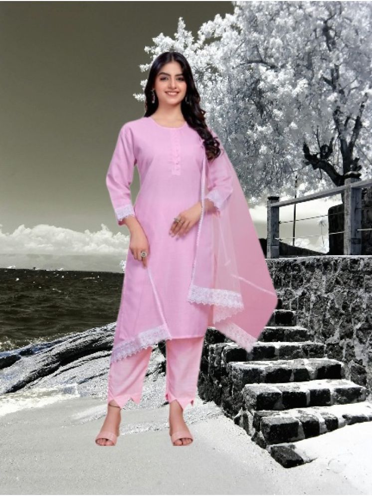     			M Enterprise Cotton Self Design Kurti With Pants Women's Stitched Salwar Suit - Pink ( Pack of 1 )