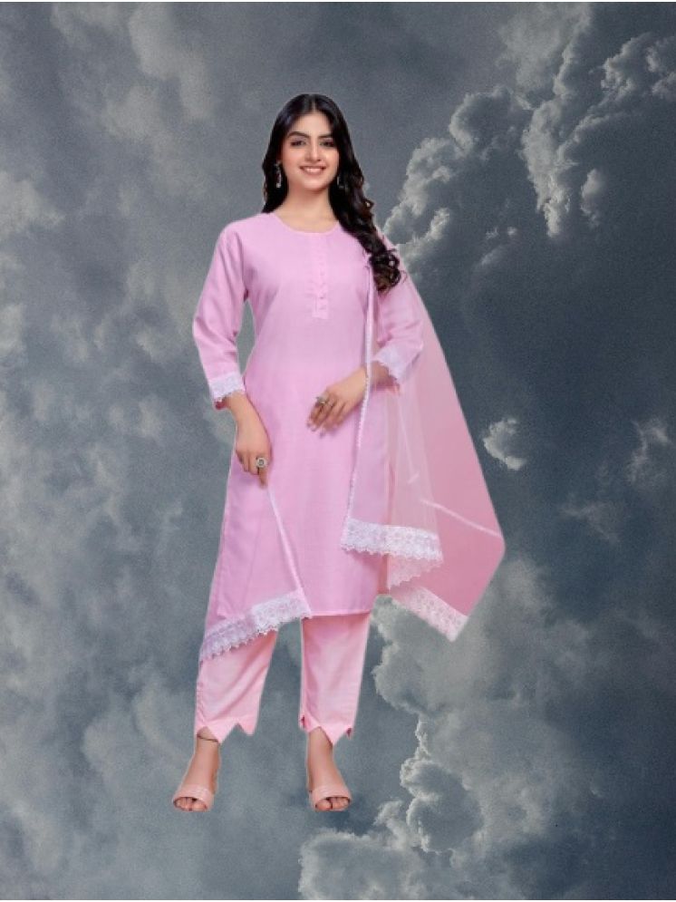     			M Enterprise Cotton Self Design Kurti With Pants Women's Stitched Salwar Suit - Pink ( Pack of 1 )