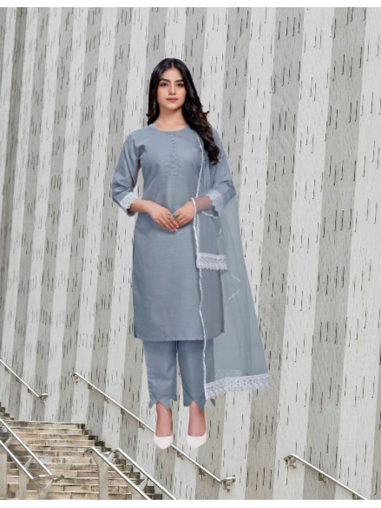     			M Enterprise Cotton Self Design Kurti With Pants Women's Stitched Salwar Suit - Light Grey ( Pack of 1 )