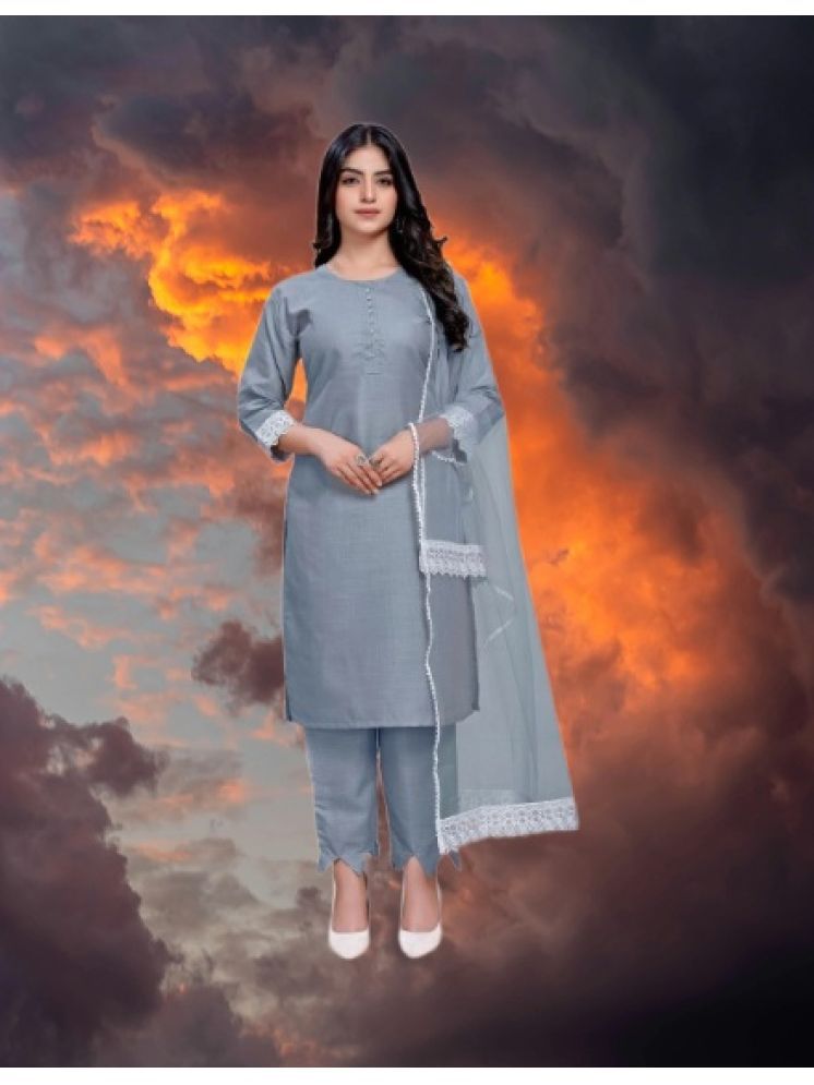     			M Enterprise Cotton Self Design Kurti With Pants Women's Stitched Salwar Suit - Light Grey ( Pack of 1 )