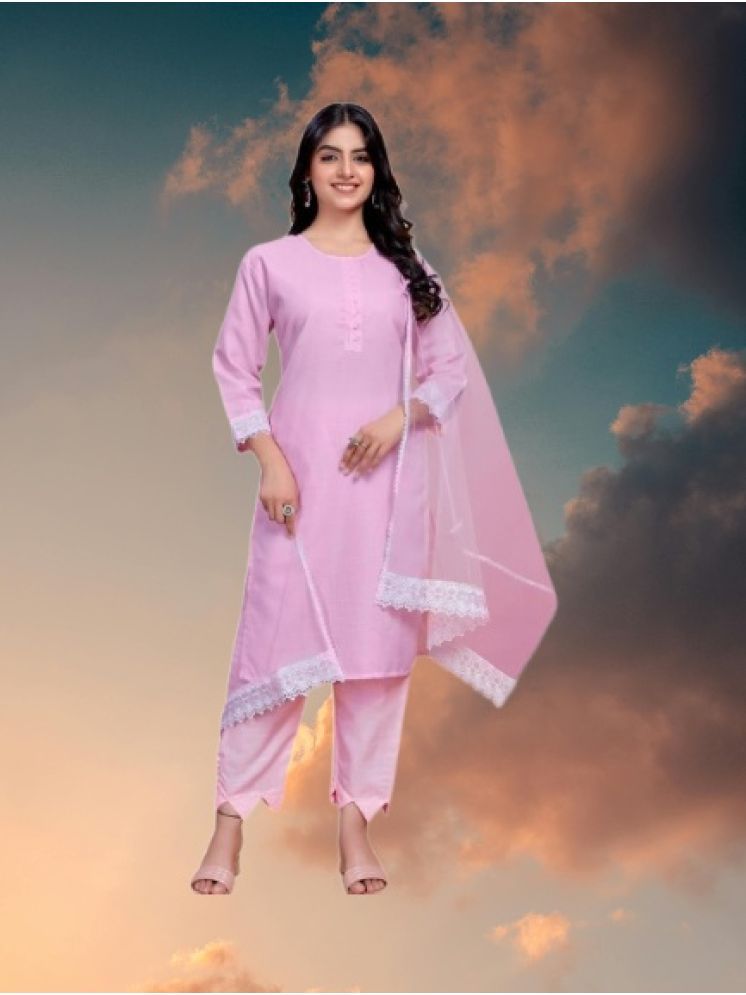     			M Enterprise Cotton Self Design Kurti With Pants Women's Stitched Salwar Suit - Pink ( Pack of 1 )