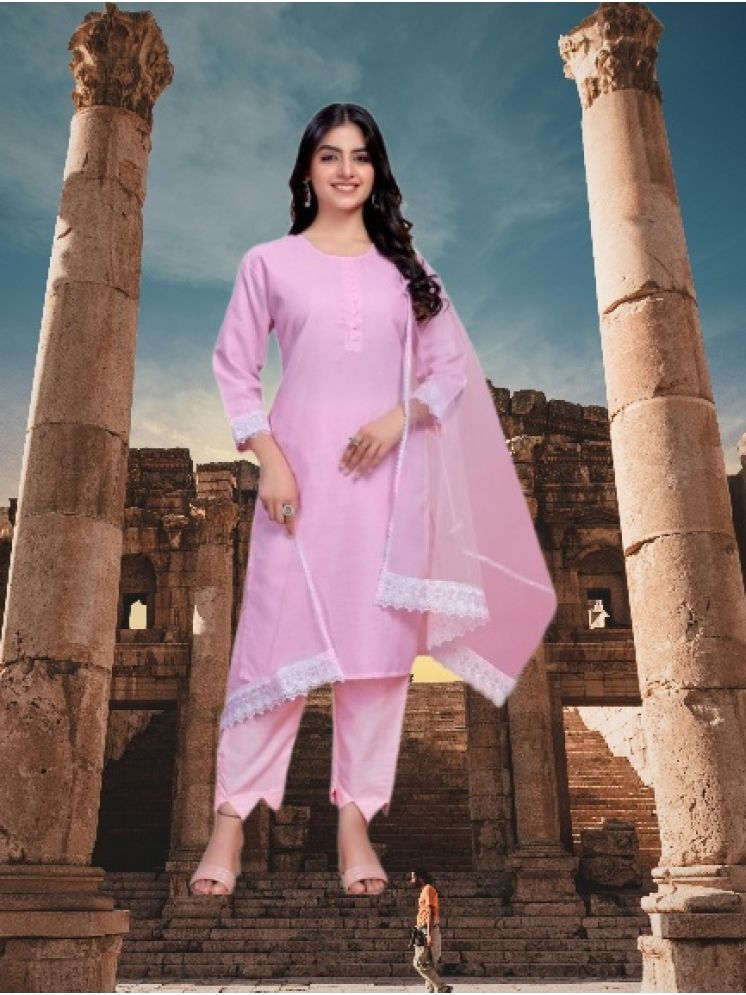     			M Enterprise Cotton Self Design Kurti With Pants Women's Stitched Salwar Suit - Pink ( Pack of 1 )