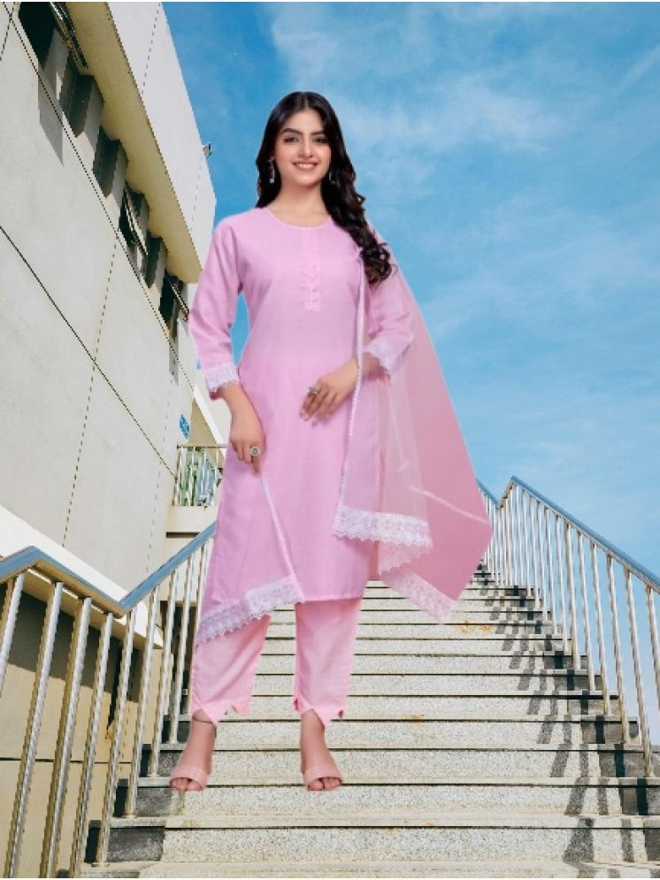     			M Enterprise Cotton Self Design Kurti With Pants Women's Stitched Salwar Suit - Pink ( Pack of 1 )