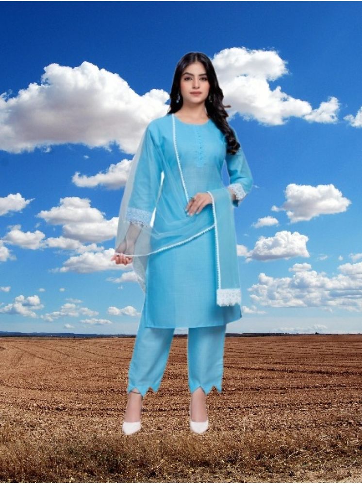     			M Enterprise Cotton Self Design Kurti With Pants Women's Stitched Salwar Suit - Light Blue ( Pack of 1 )