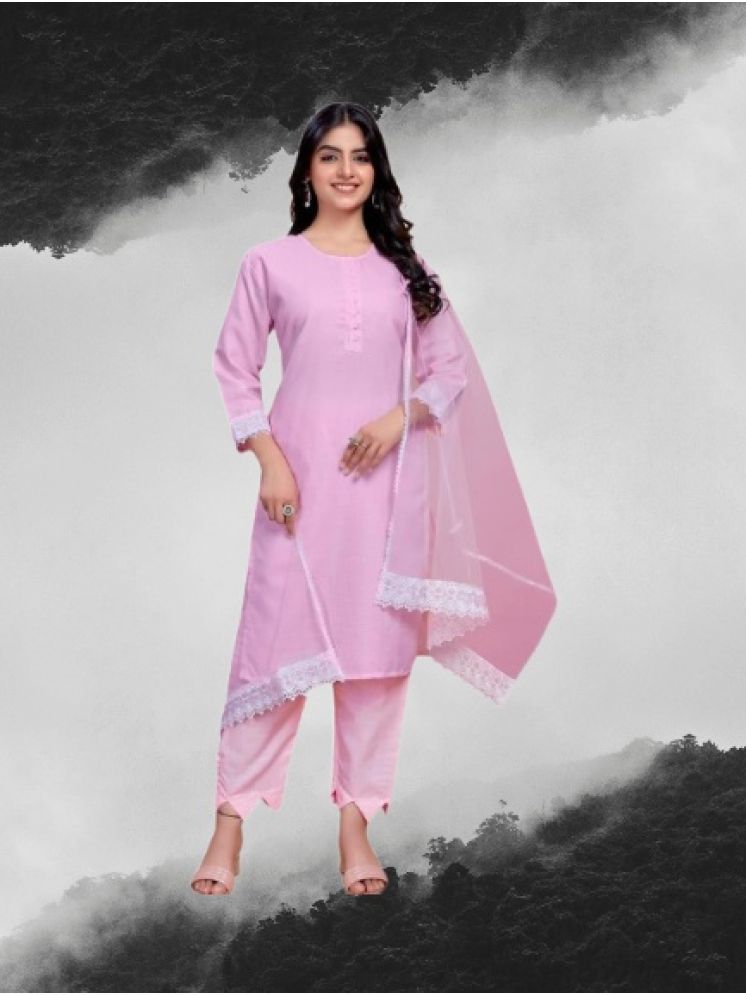     			M Enterprise Cotton Self Design Kurti With Pants Women's Stitched Salwar Suit - Pink ( Pack of 1 )