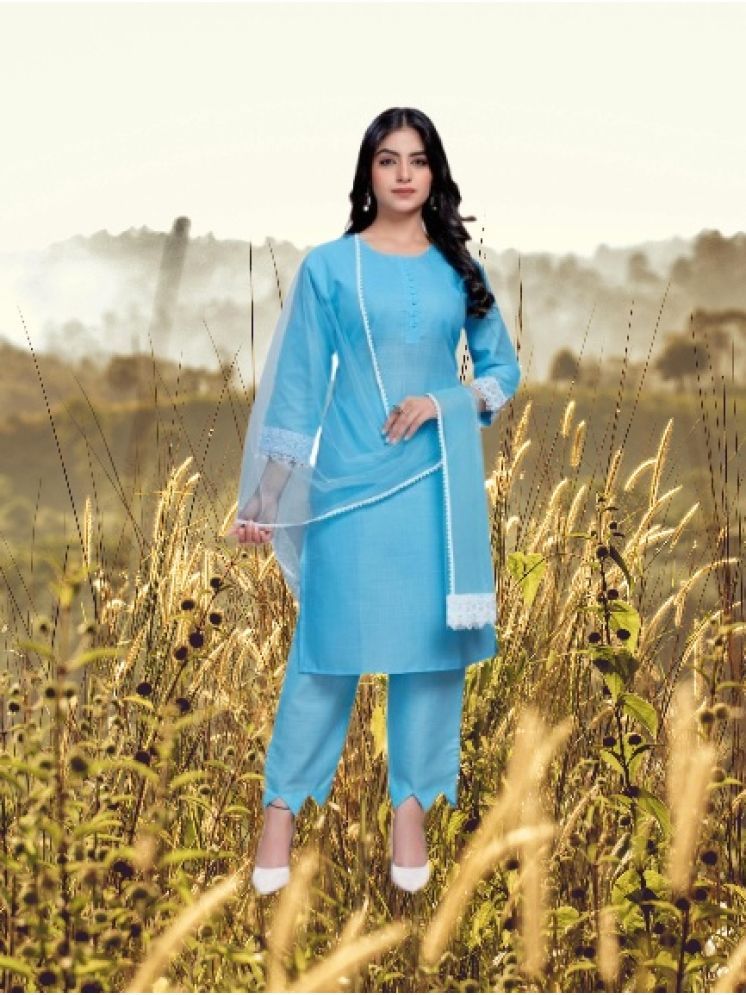     			M Enterprise Cotton Self Design Kurti With Pants Women's Stitched Salwar Suit - Light Blue ( Pack of 1 )