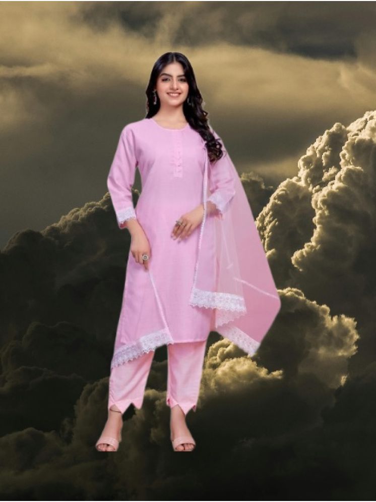     			M Enterprise Cotton Self Design Kurti With Pants Women's Stitched Salwar Suit - Pink ( Pack of 1 )