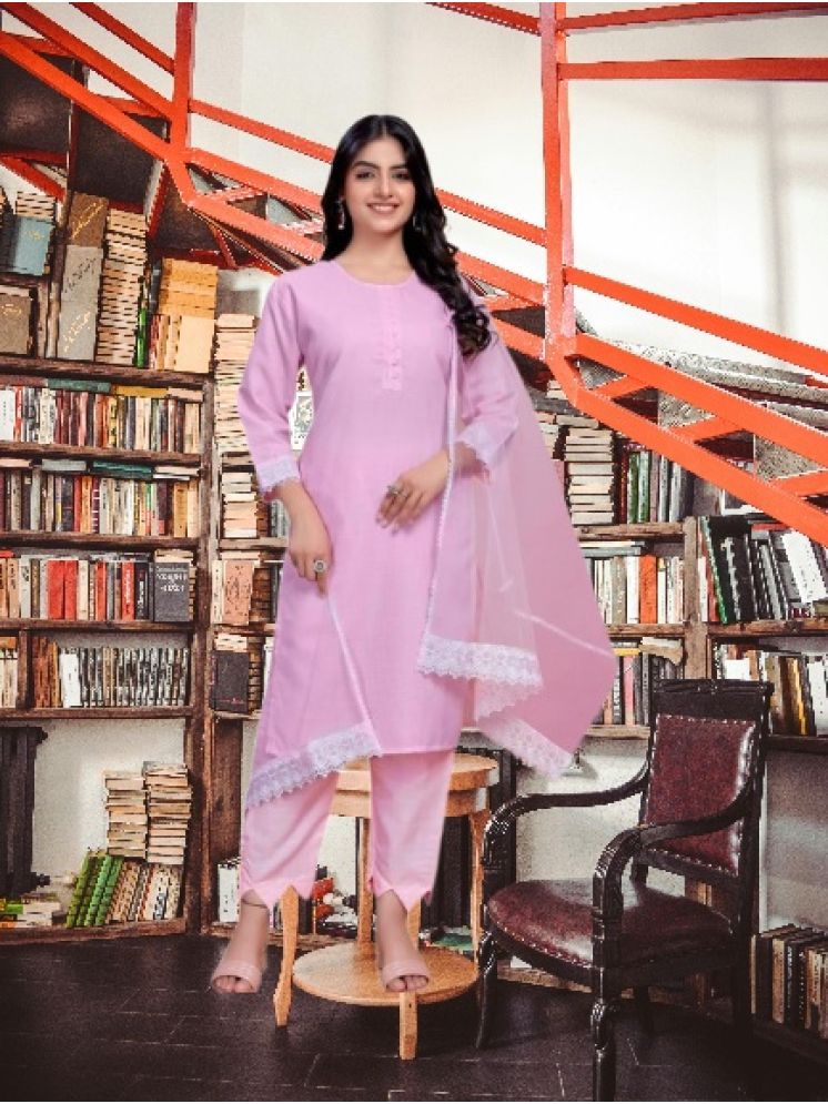     			M Enterprise Cotton Self Design Kurti With Pants Women's Stitched Salwar Suit - Pink ( Pack of 1 )