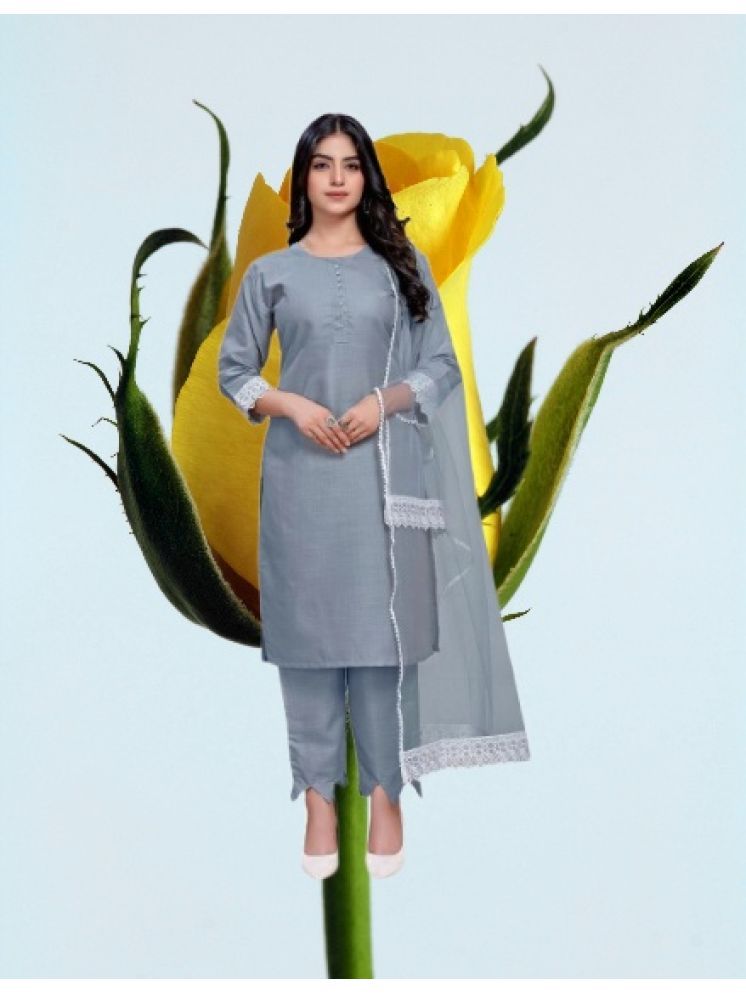     			M Enterprise Cotton Self Design Kurti With Pants Women's Stitched Salwar Suit - Light Grey ( Pack of 1 )