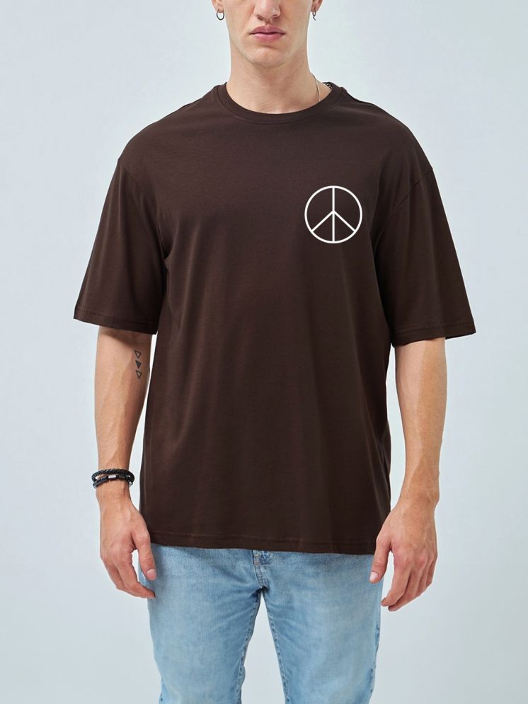     			MANLINO Cotton Blend Oversized Fit Printed Half Sleeves Men's Round T-Shirt - Brown ( Pack of 1 )