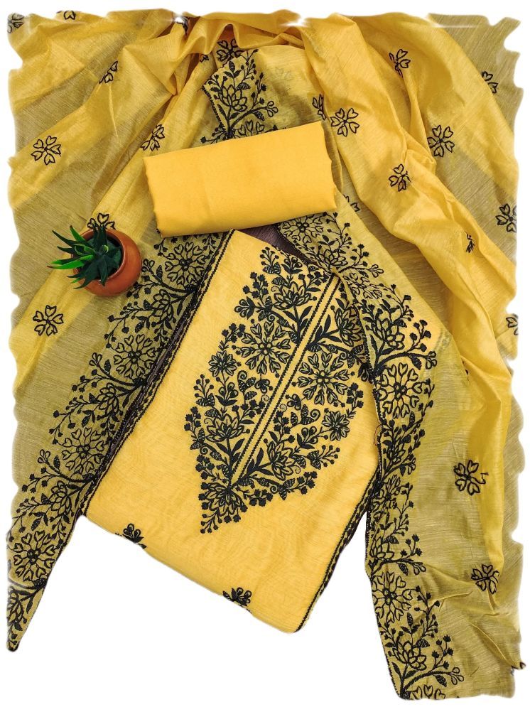     			Sidhidata Unstitched Chanderi Embroidered Dress Material - Yellow ( Pack of 1 )