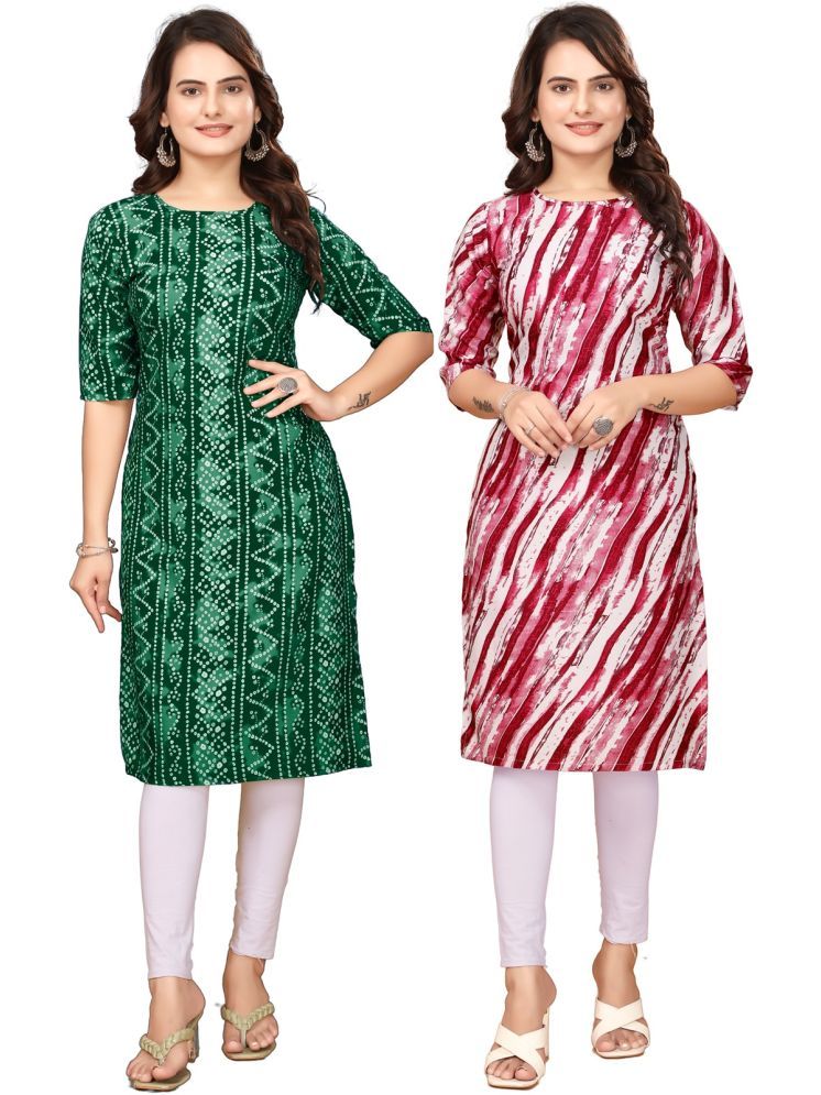     			VACHHARAJ DESIGN Pack of 2 Crepe Printed Straight Women's Kurti - ( Green,Red )