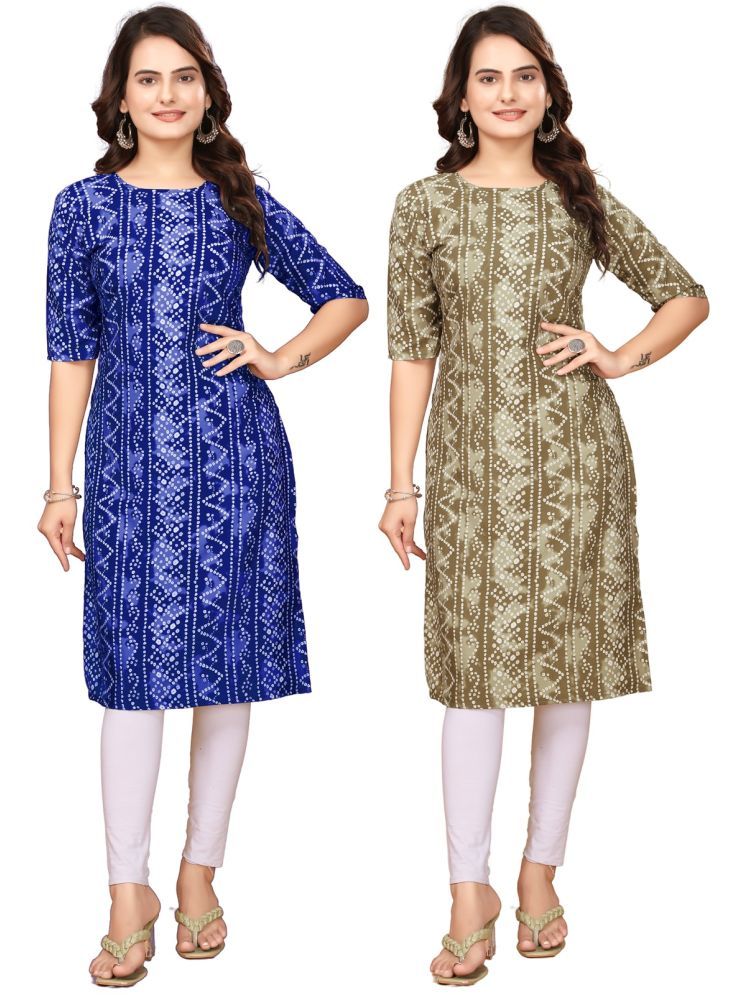     			VACHHRAJ DESIGN Pack of 2 Crepe Printed Straight Women's Kurti - ( Blue,Multicolor )