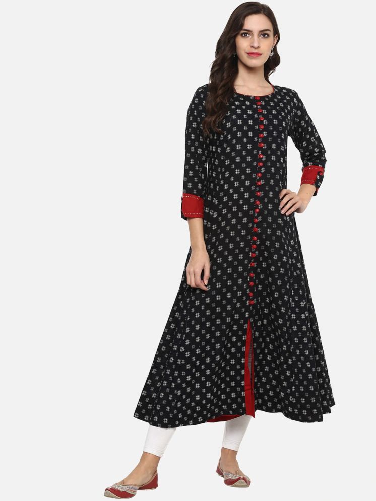     			Yash Gallery Pack of 1 Cotton Printed Anarkali Women's Kurti - ( Black )