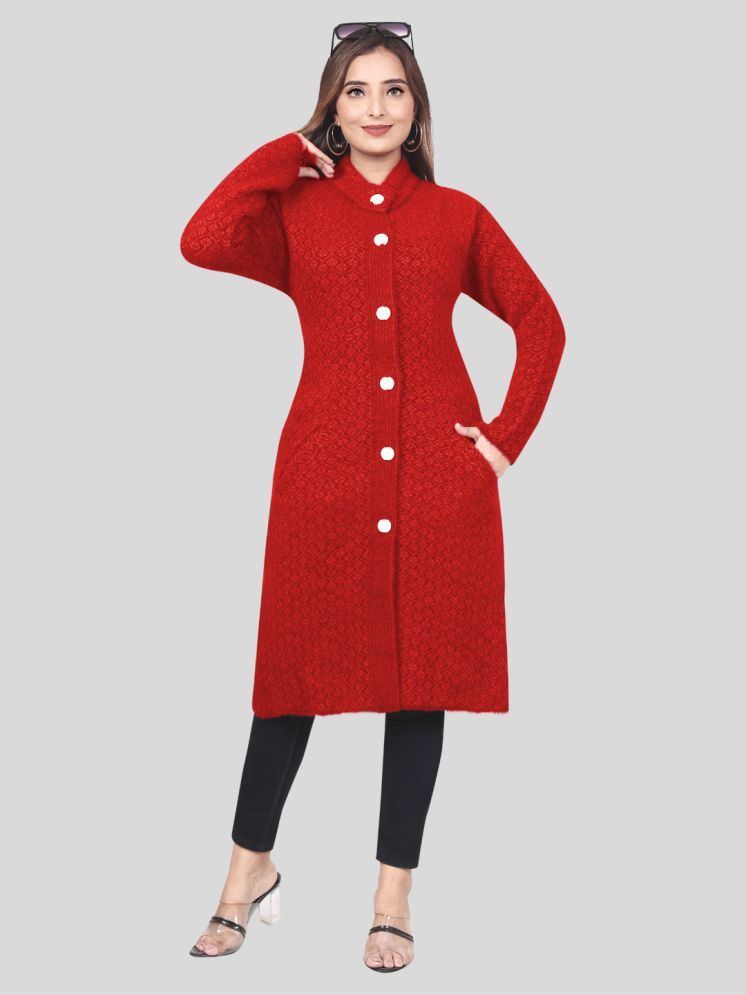     			woolkart Woollen High Neck Women's Buttoned Cardigans - Red ( )