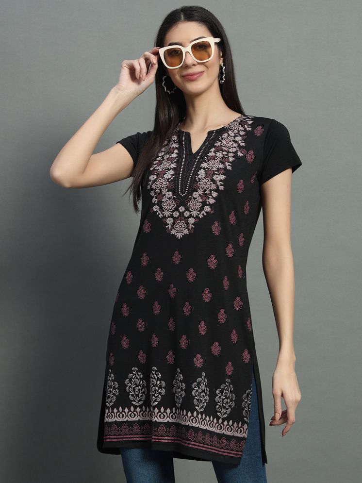     			BELLAFINO Pack of 1 Cotton Blend Printed Straight Women's Kurti - ( Black )