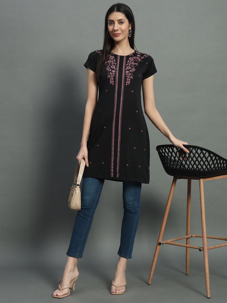     			BELLAFINO Pack of 1 Cotton Blend Printed Straight Women's Kurti - ( Black )