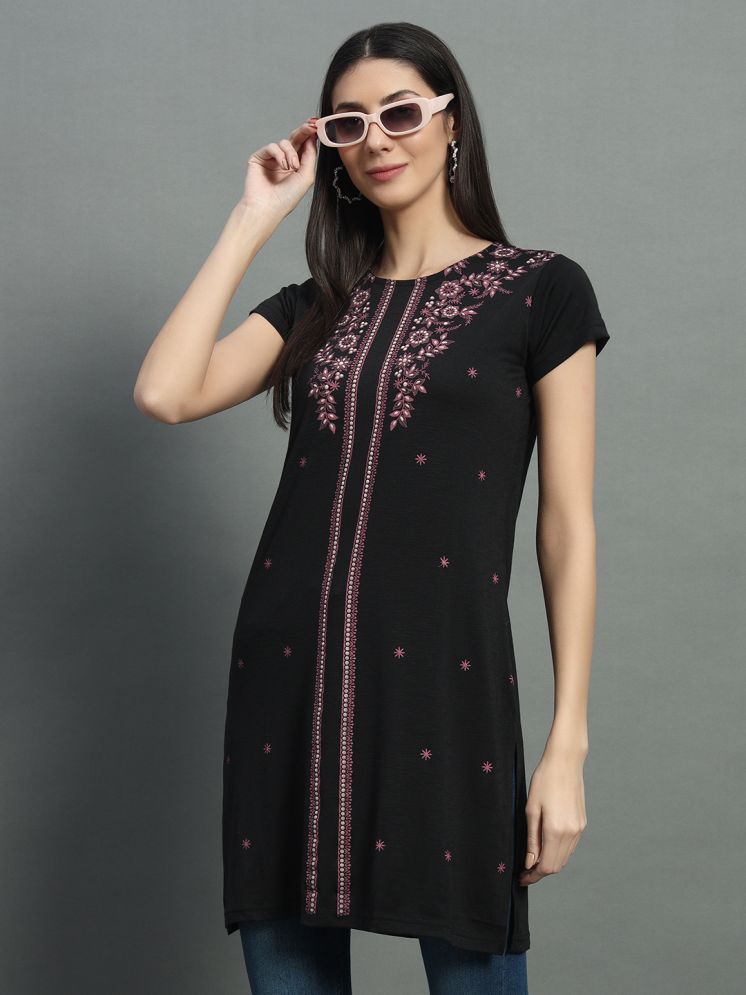     			BELLAFINO Pack of 1 Cotton Blend Printed Straight Women's Kurti - ( Black )