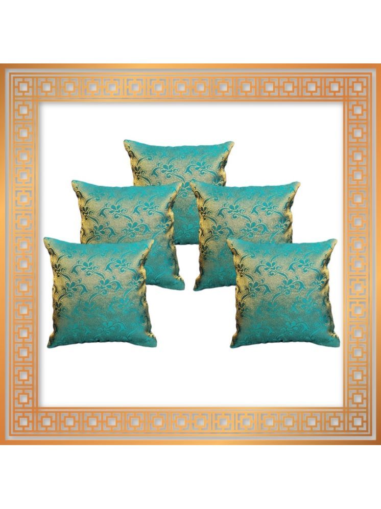     			BMAP Set of 5 Brocade Ethnic Square Cushion Cover (40X40)cm - Green