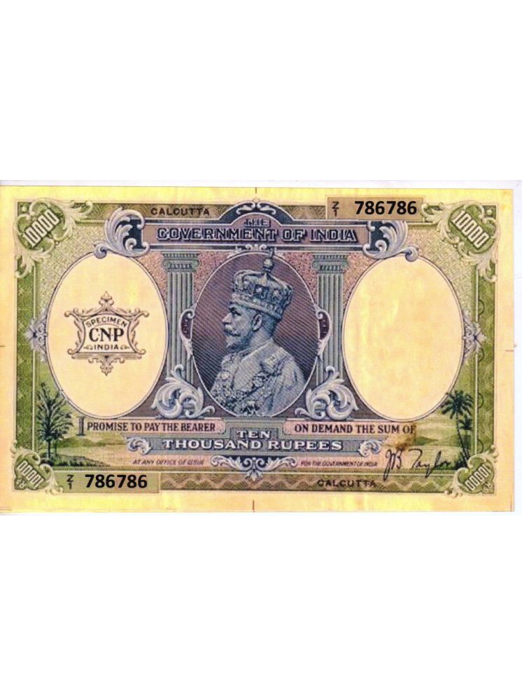     			Extreme Rare 10000 Rupee King George V 786786 Number Note Signed By J B Taylor