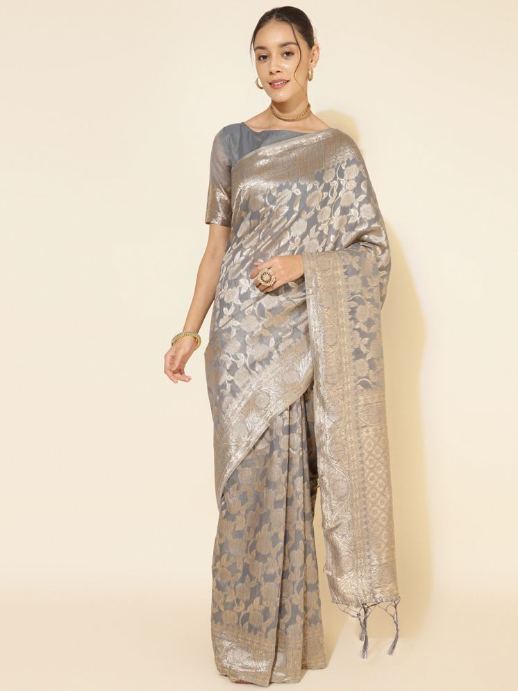     			Janasya Pack of 1 Chanderi Embellished Saree With Blouse Piece ( Grey )