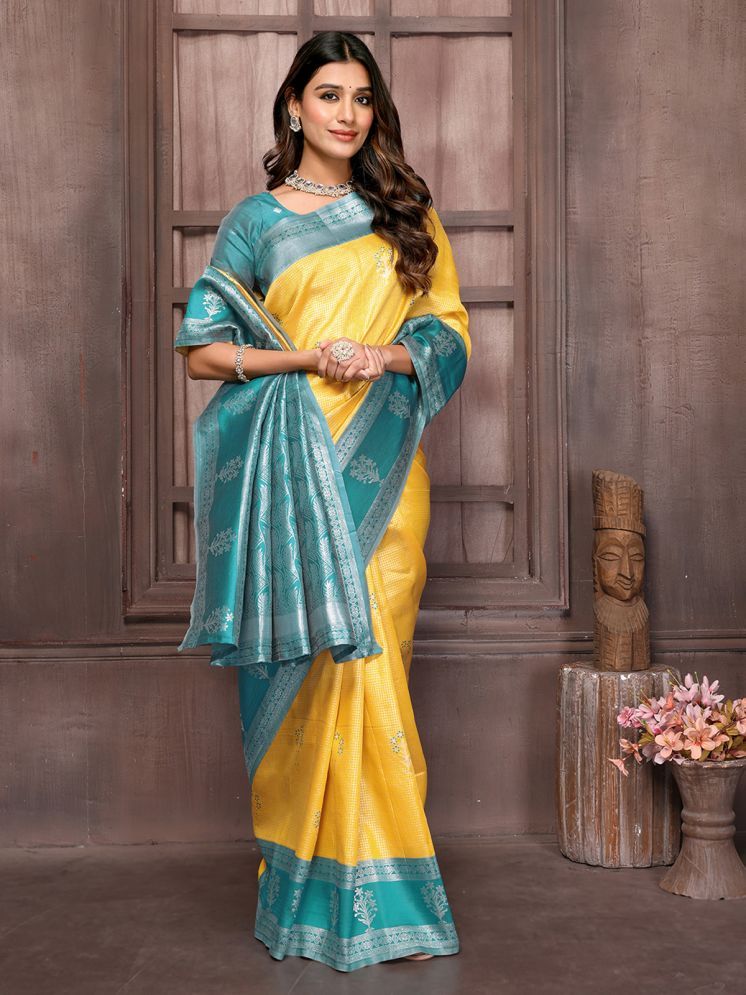     			Janasya Pack of 1 Silk Blend Embellished Saree With Blouse Piece ( Yellow )