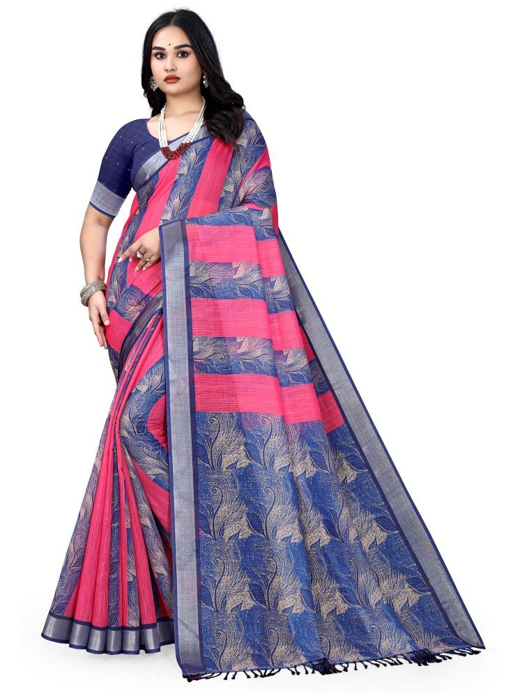     			Kalpana Creation Pack of 1 Linen Printed Saree With Blouse Piece ( Pink )