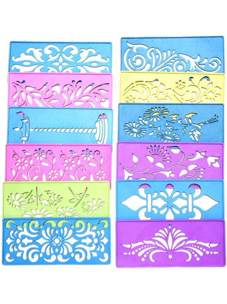     			M.G ENTERPRISE DIY Plastic Rangoli Stencils For Floor and Wall PLS-O-12 Set of 12 pc (3 in x 7 in)