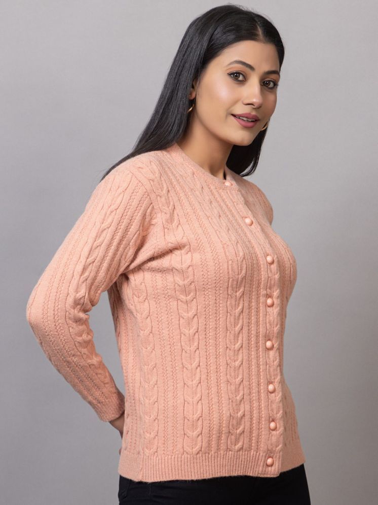     			MISDYNAMIC Acrylic Round Neck Women's Buttoned Cardigans - Peach ( Single )