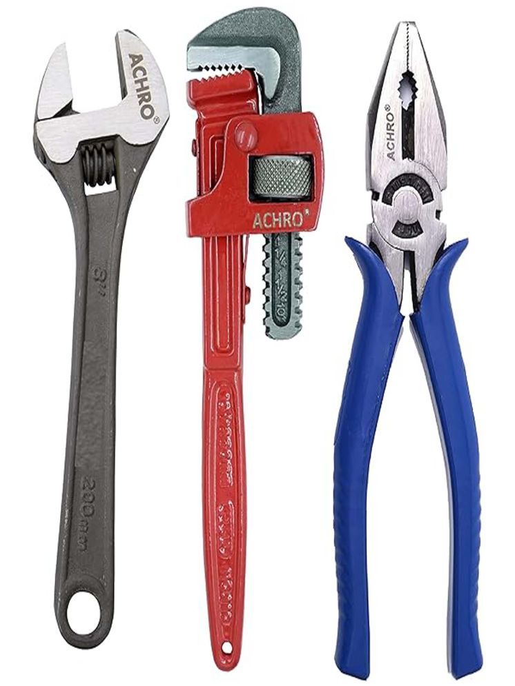     			MS AGROTECH Combo Pack of 3 Tool Kits Set for Home (Contains 8 Inch Adjustable Spanner, 8 Inch Combination Plier, 10 Inch Pipe Wrench)